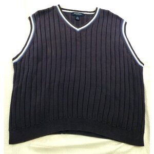 Brooks Brothers Pima Cotton Ribbed Sweater Vest Navy Blue White Trim Preppy Clas